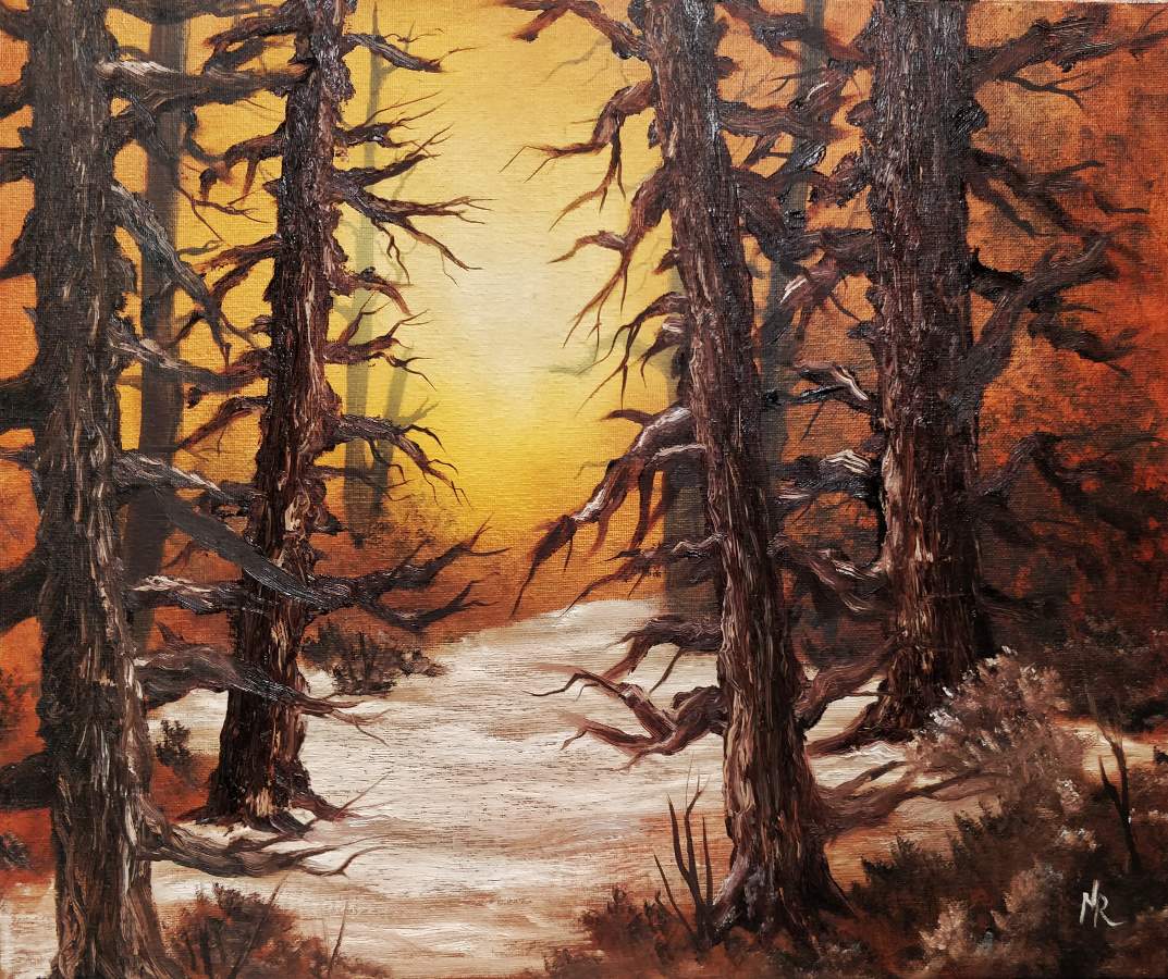 bob ross rustic winter woods