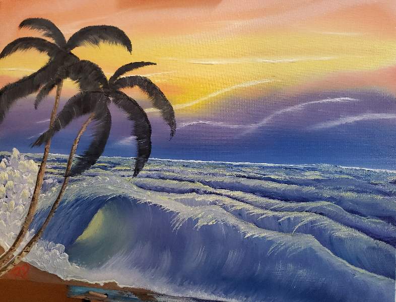 bob ross tropical sunset