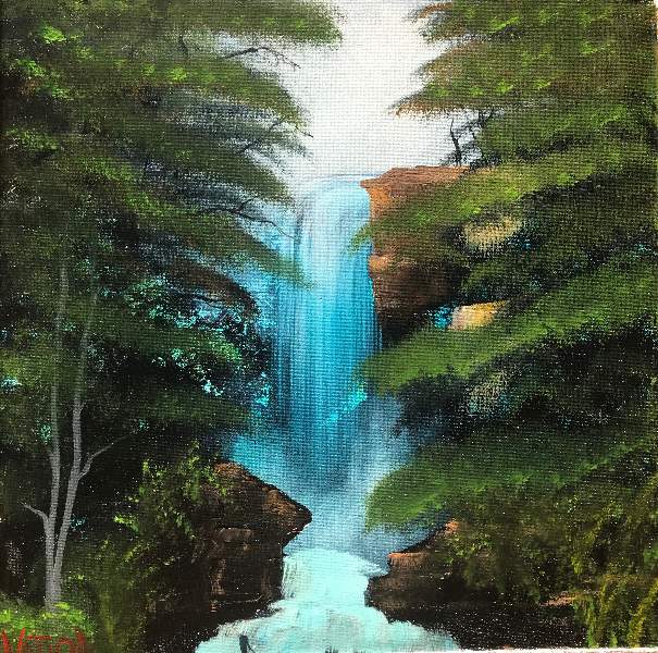 bob ross graceful waterfall