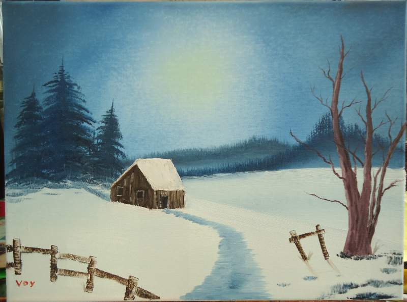 bob ross frosty winter morn