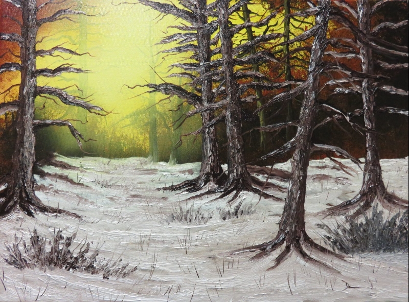 bob ross rustic winter woods