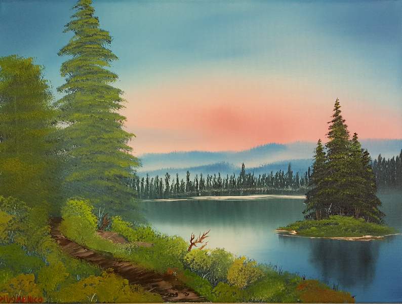 Bob Ross Inspired Painting - Island in the Wilderness Tapestry