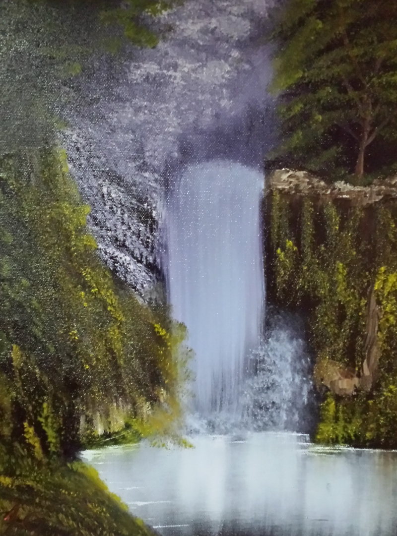 waterfall in the woods bob ross