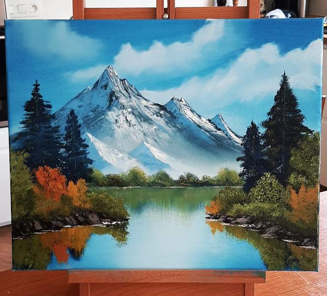 Mountain Reflections, my latest Bob Ross painted in Dec 2020. Hoping to  paint again soon! : r/HappyTrees