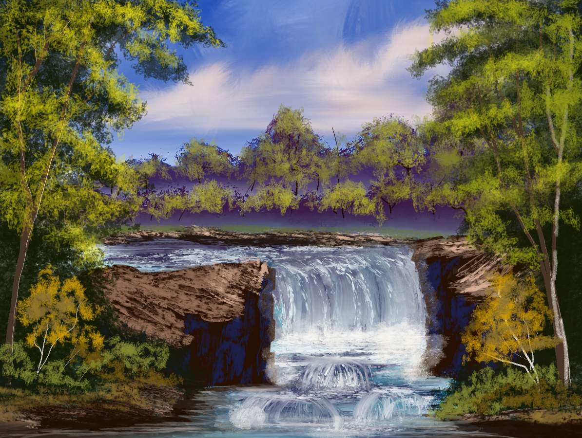 bob ross misty waterfall