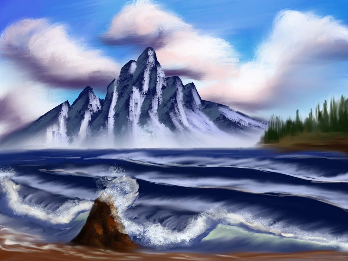 bob ross mountain by the sea