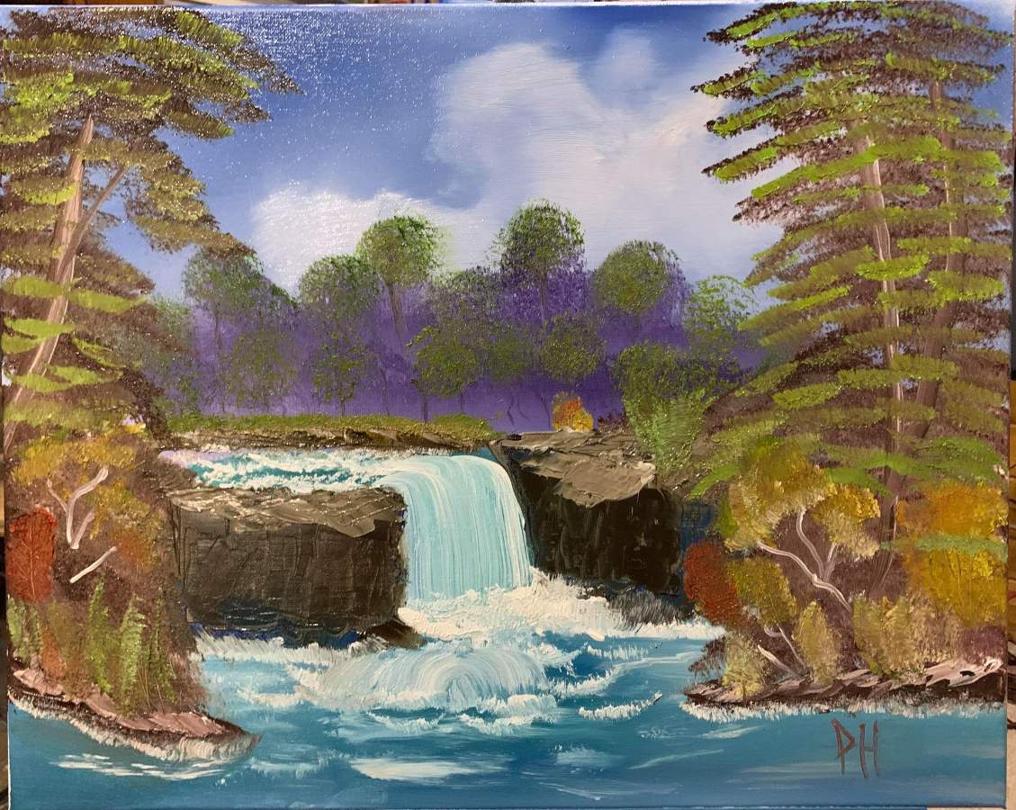 bob ross misty waterfall