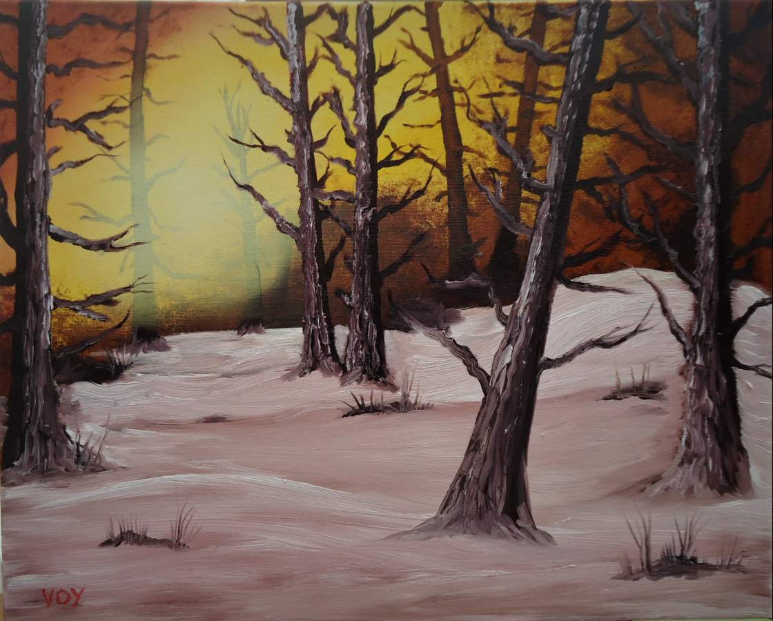 bob ross rustic winter woods