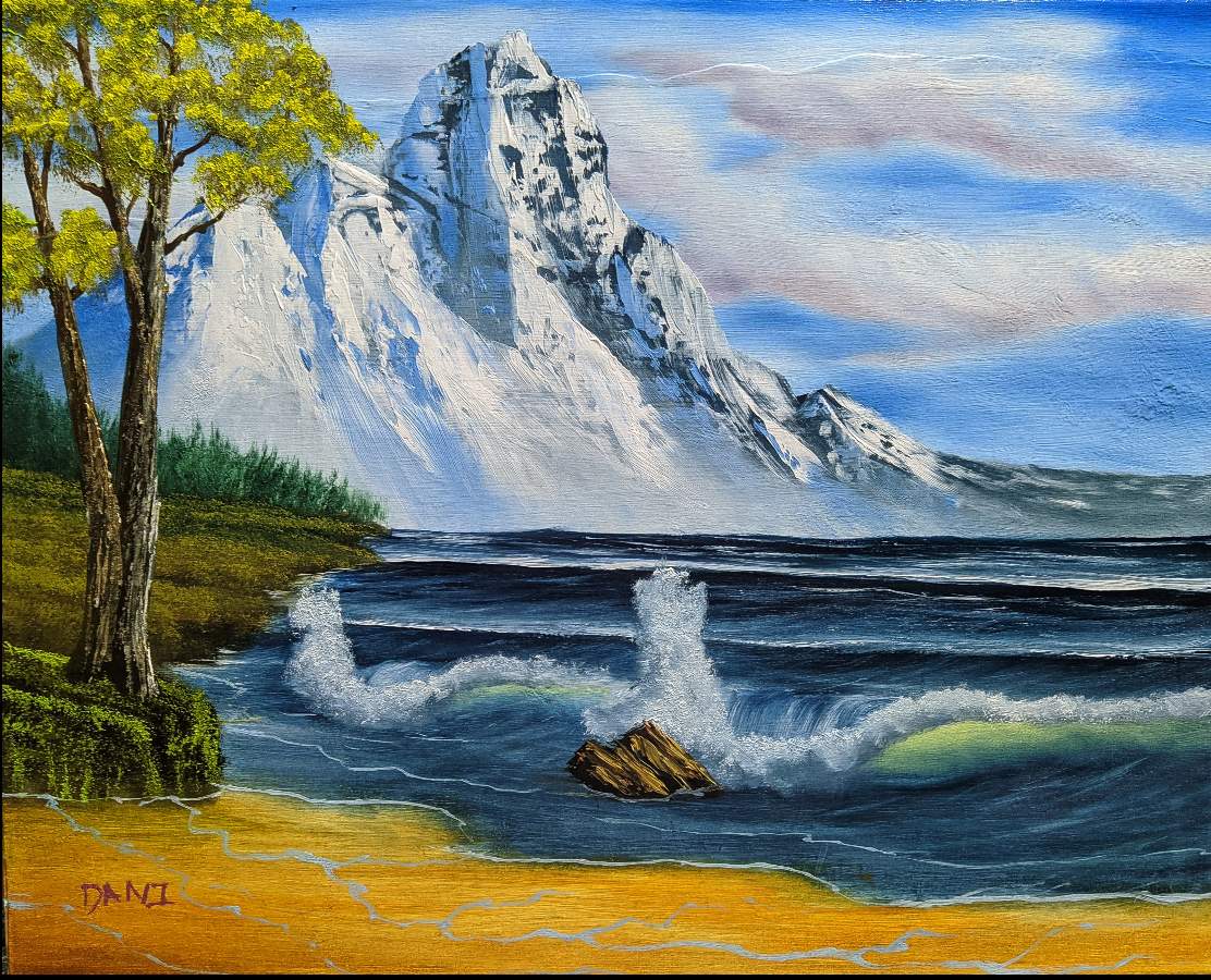 bob ross mountain by the sea