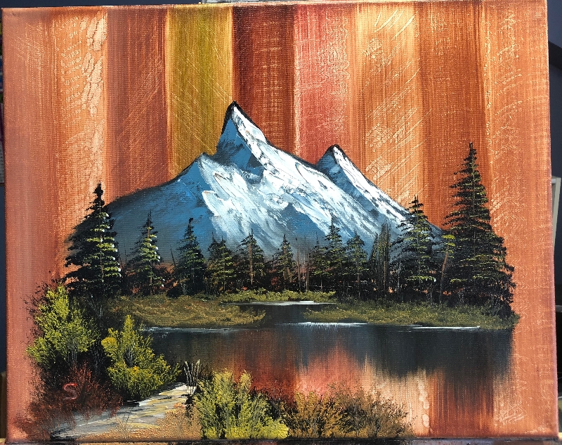 bob ross painting on wood