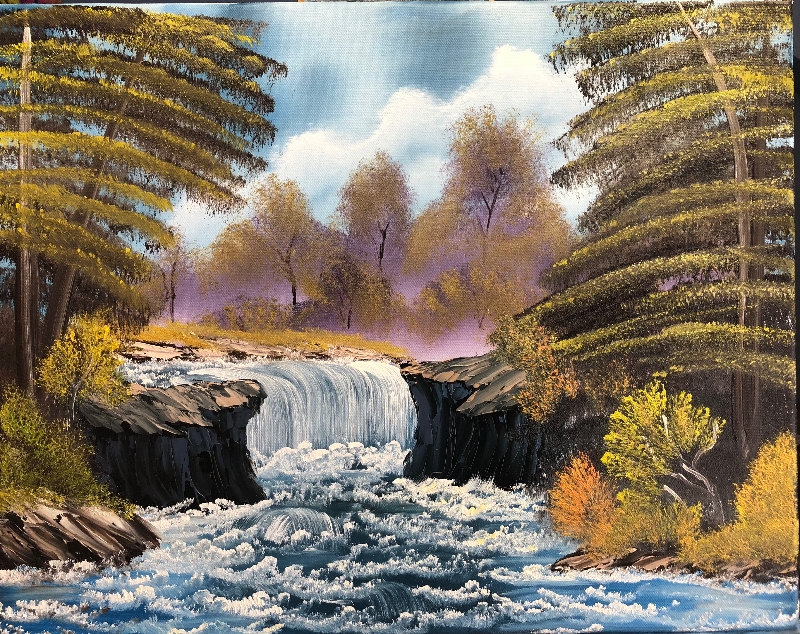 bob ross misty waterfall