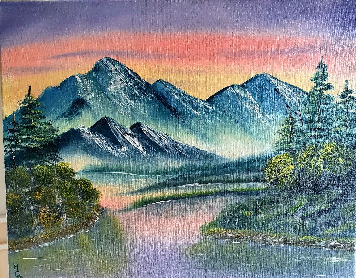 Gray Mountain. Painting #42. Vibrant Sky, Majestic Mountain, and Lush  Greenery - Home