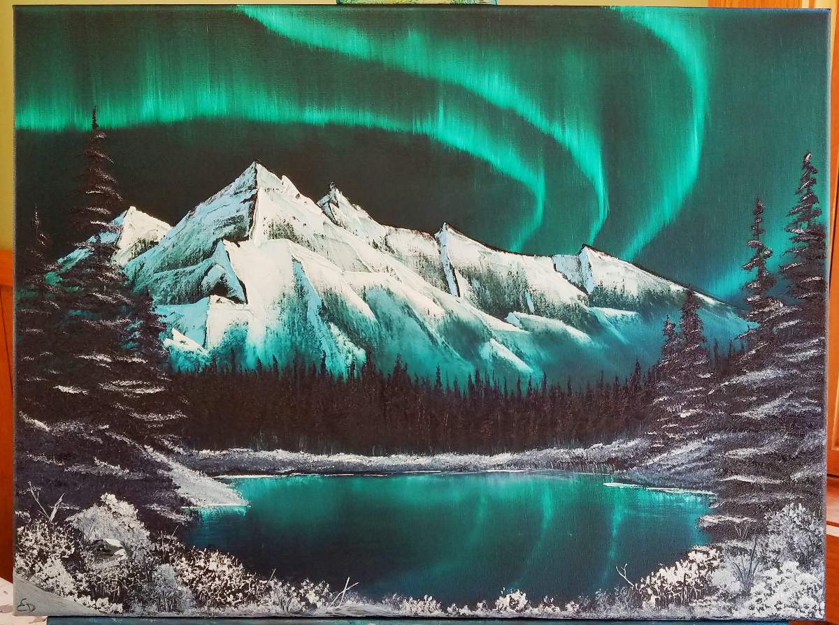 Bob Ross Signed Original Northern Lights Painting