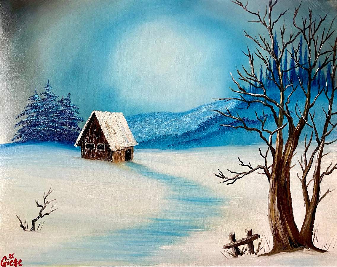 bob ross frosty winter morn