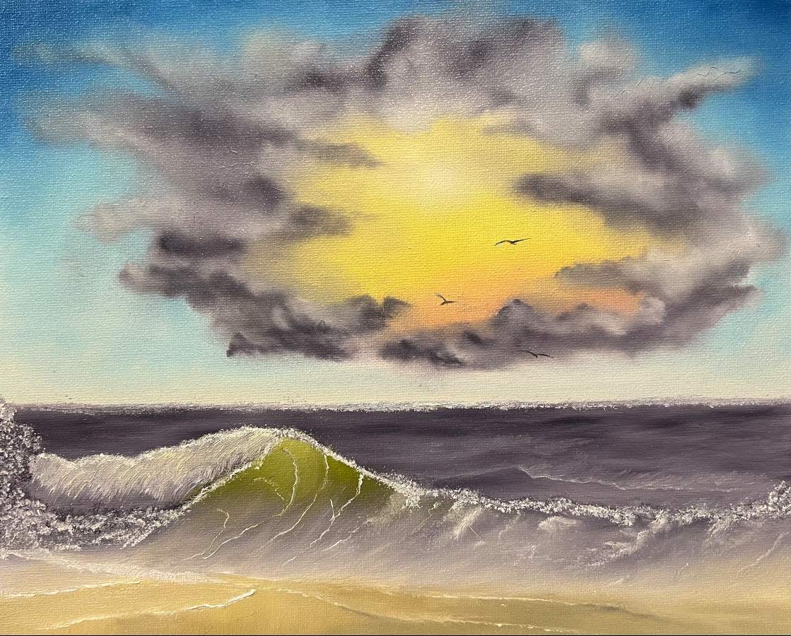 Watercolour Gesso and sand seascape 