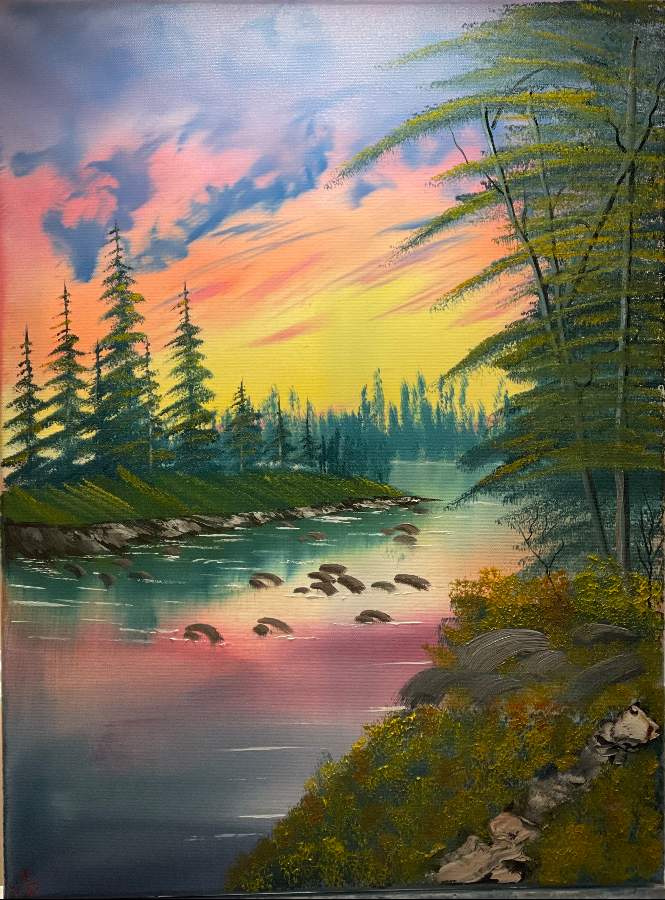 Riverbend Sunset paint along with Nic Hankins