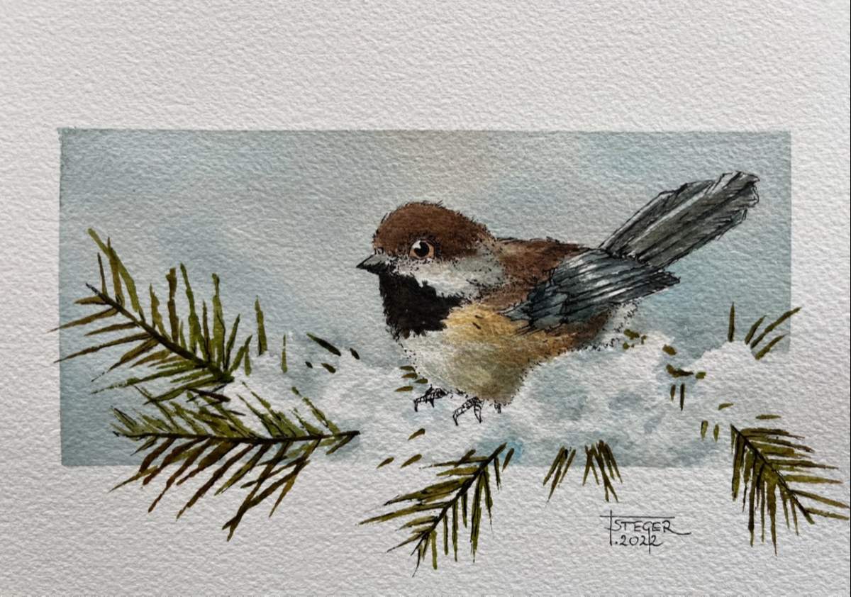 Chickadee in winter - Peter Sheeler