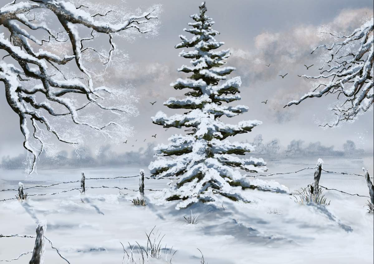 bob ross snowy trees