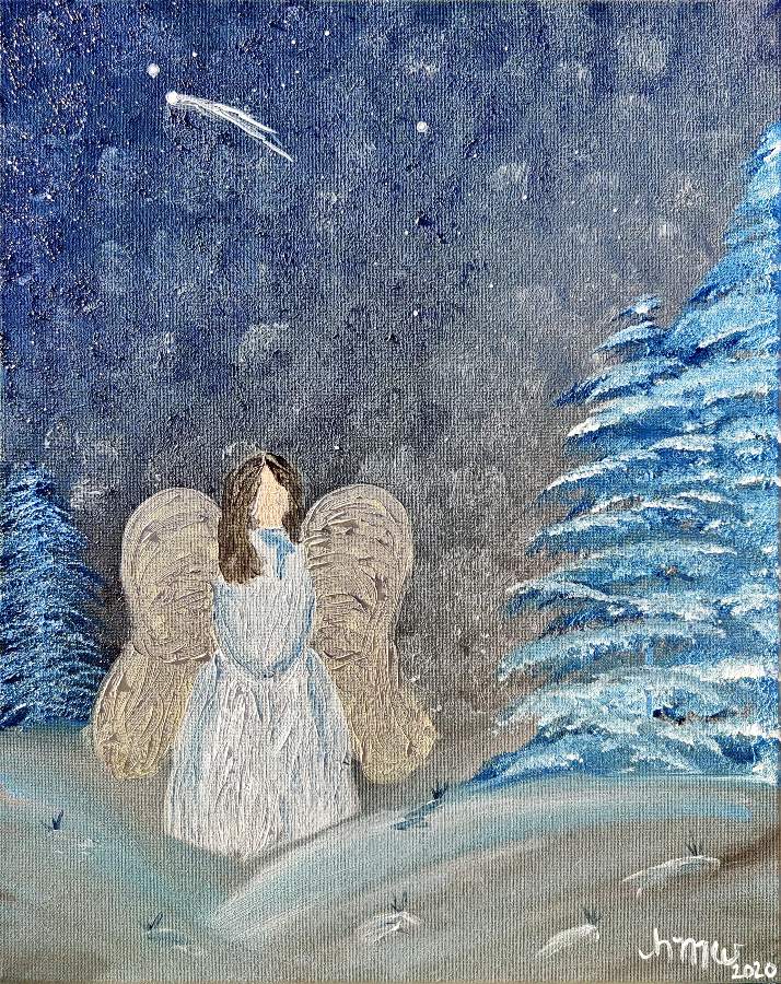 Nighttime Angel with Evergreens