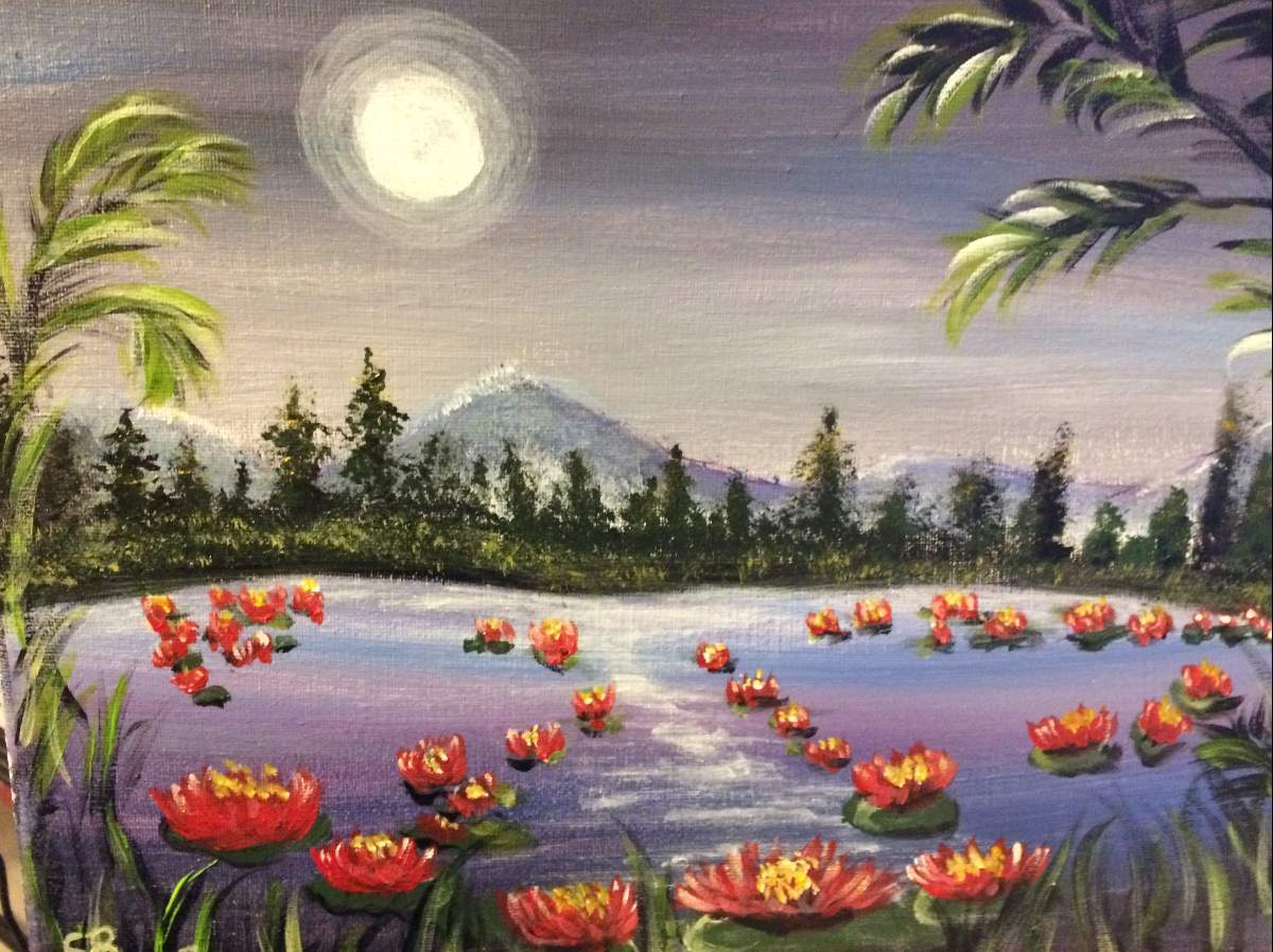 Lotus lake acrylic hotsell painting